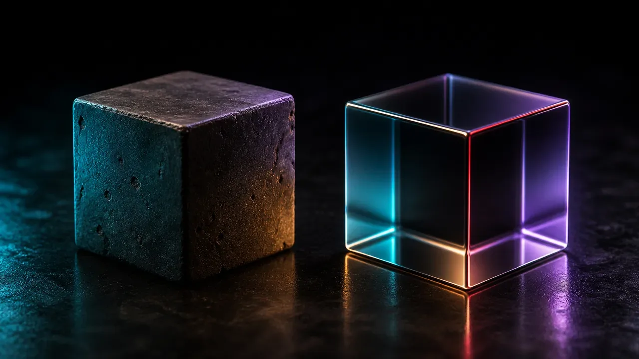 Comparação de frames: packshot fotográfico em estúdio versus render 3D fotorrealista do mesmo produto