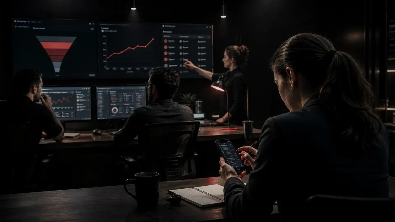 Equipe comercial acompanha prioridades, leads e follow-ups em uma operação integrada