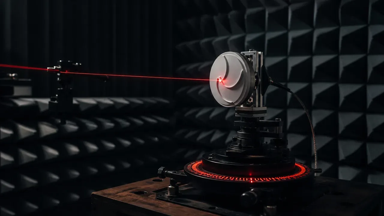 Câmara de teste e calibração de antenas com alinhamento a laser carmim e painéis absorvedores