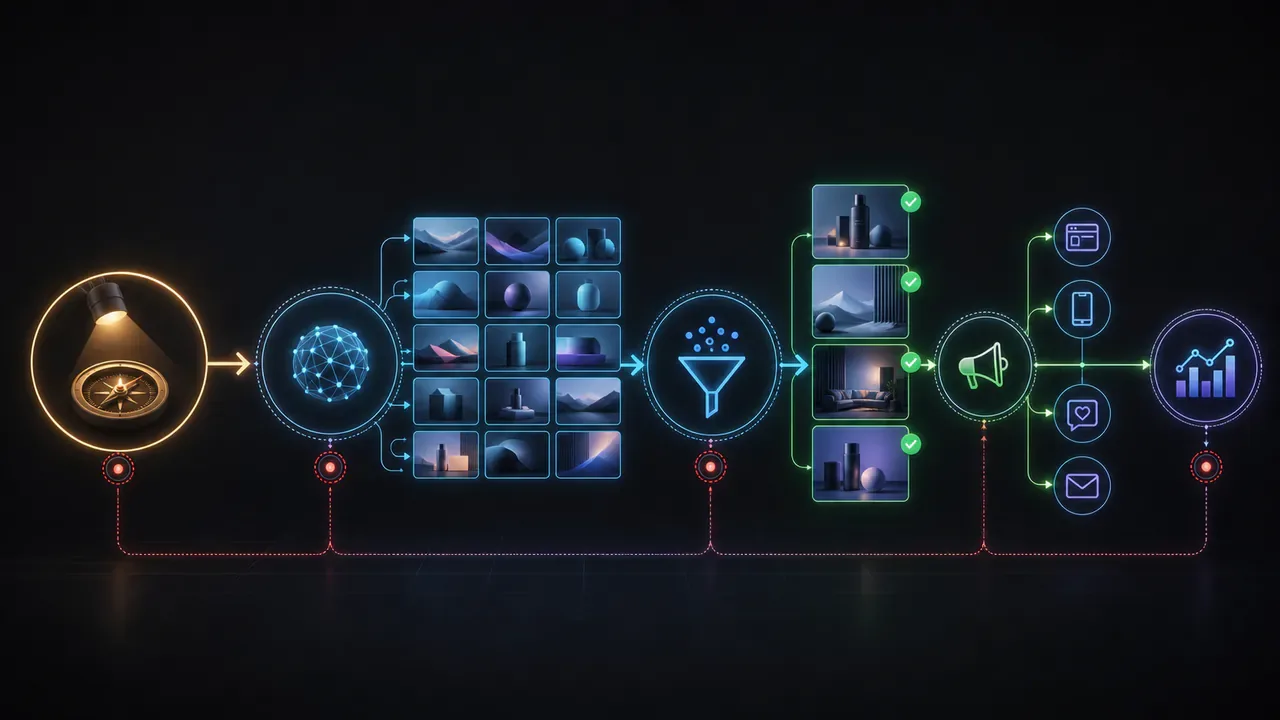 Fluxo de produção de criativos com IA supervisionada por direção criativa humana