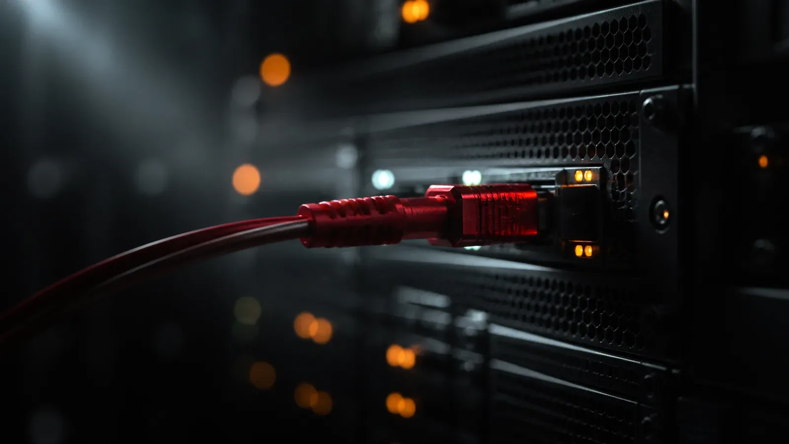 Terminal de monitoramento e operações de mensageria assíncrona em console de alta disponibilidade com cabo óptico e conector carmim conectado
