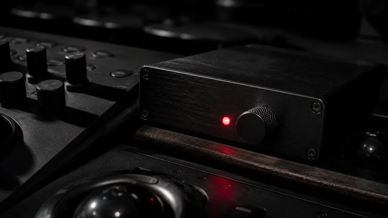Console de color grading e equipamento LUT box de cinema digital com knobs rotativos e iluminação pontual