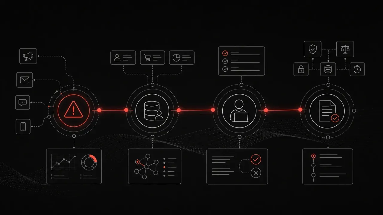 Fluxo de investigação conecta alerta de campanha, CRM, aprovação humana e registro da decisão