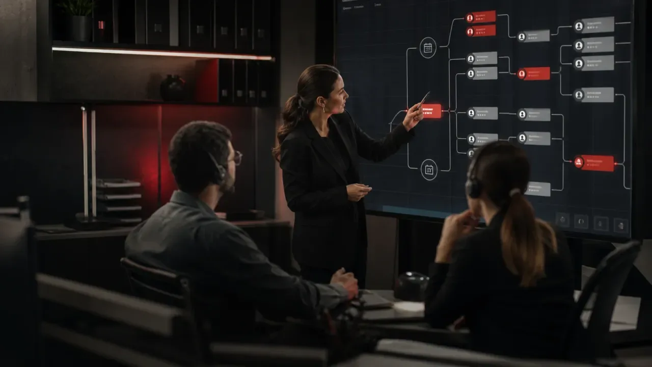 Equipe analisando o fluxo de atendimento para identificar gargalos entre mensagens, agenda e follow-ups