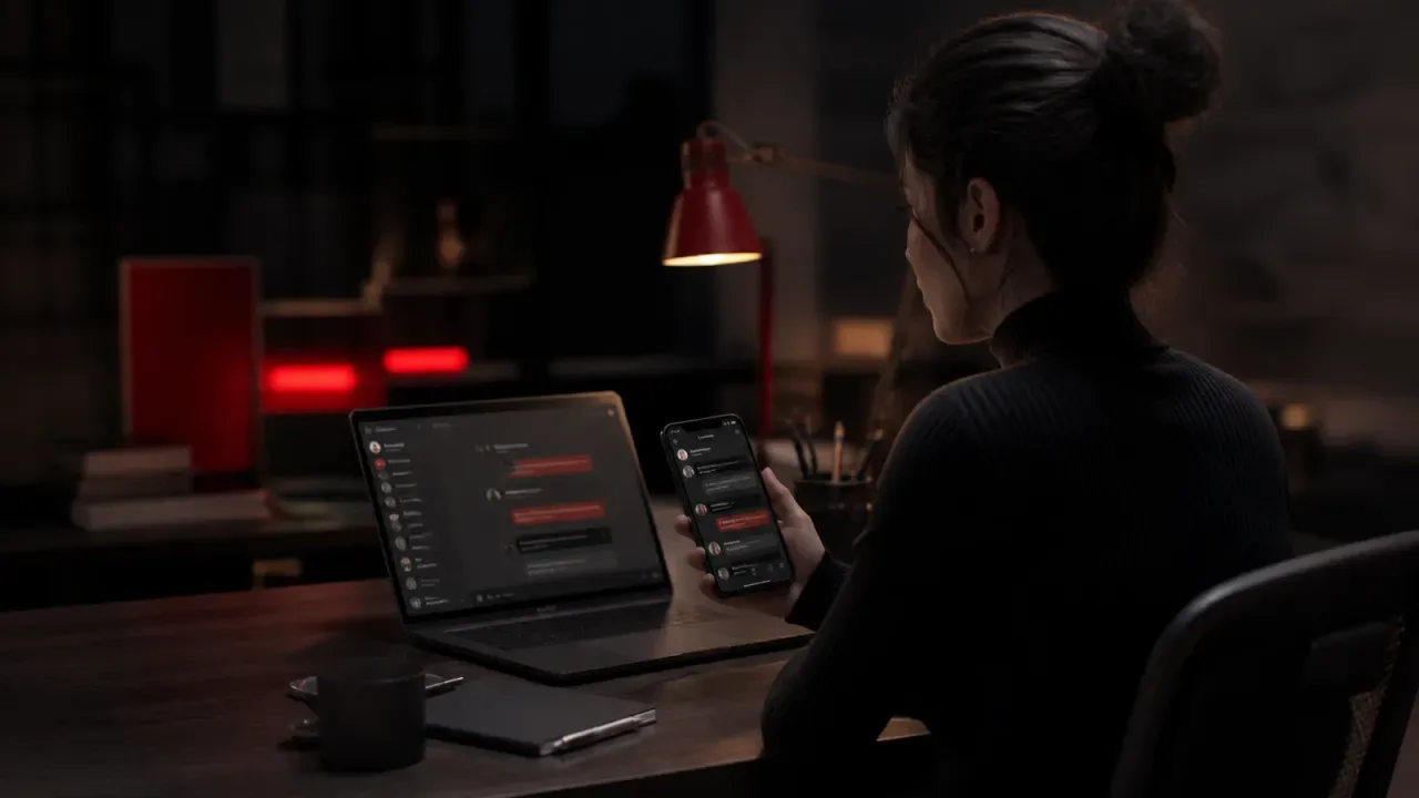 Profissional testando conversas de qualificação de leads em um agente de atendimento no notebook e smartphone