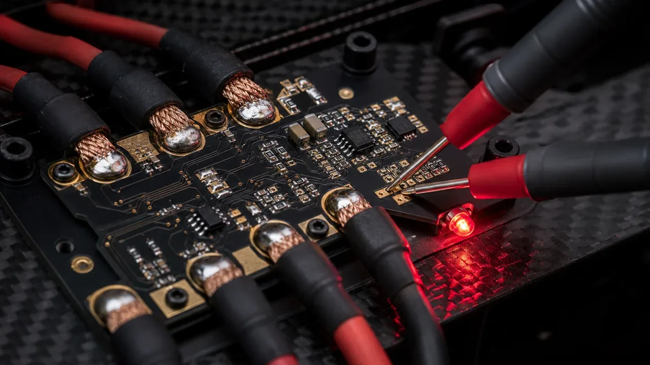 Placa de distribuição de energia de drone Cinelifter com cabos AWG e pontas de prova de osciloscópio