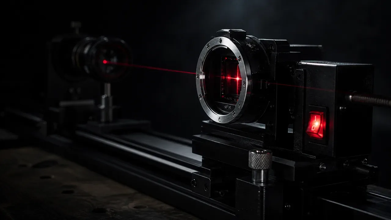 Estação de trabalho de pós-produção com software de estabilização aplicando malha de rolling shutter com luz carmim