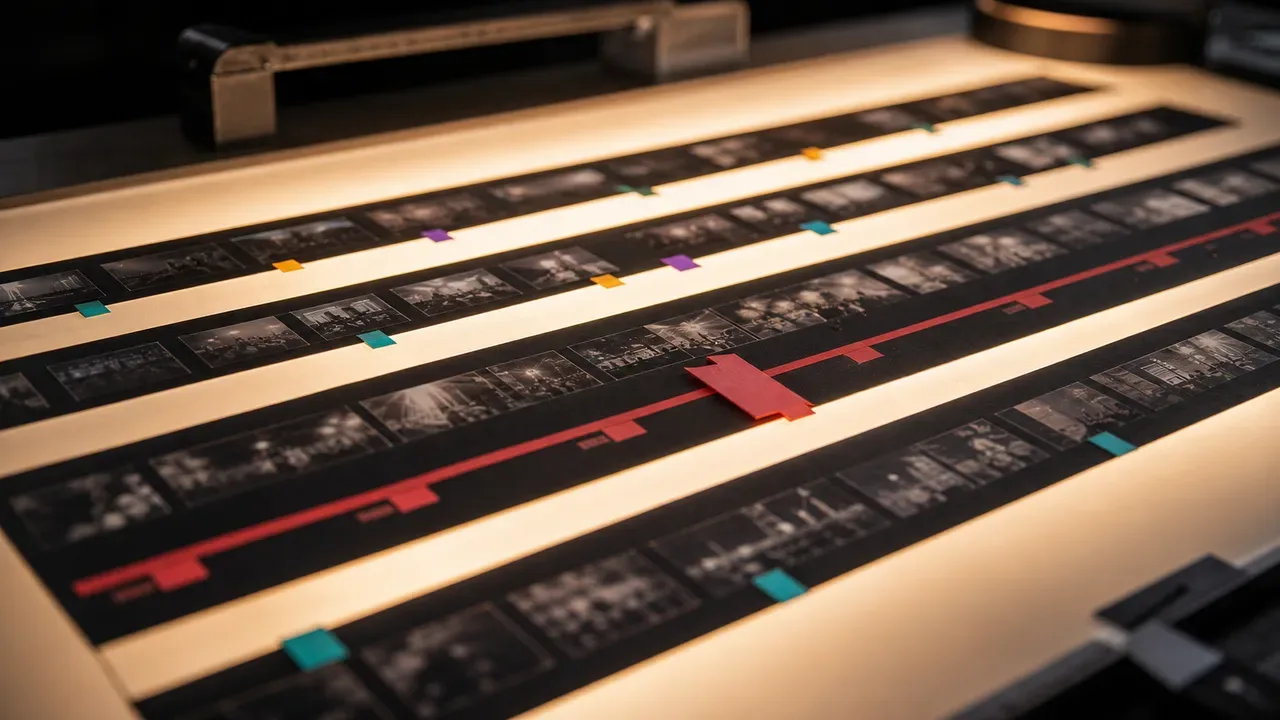Editor analisando multicâmera de evento esportivo em timeline de pós-produção