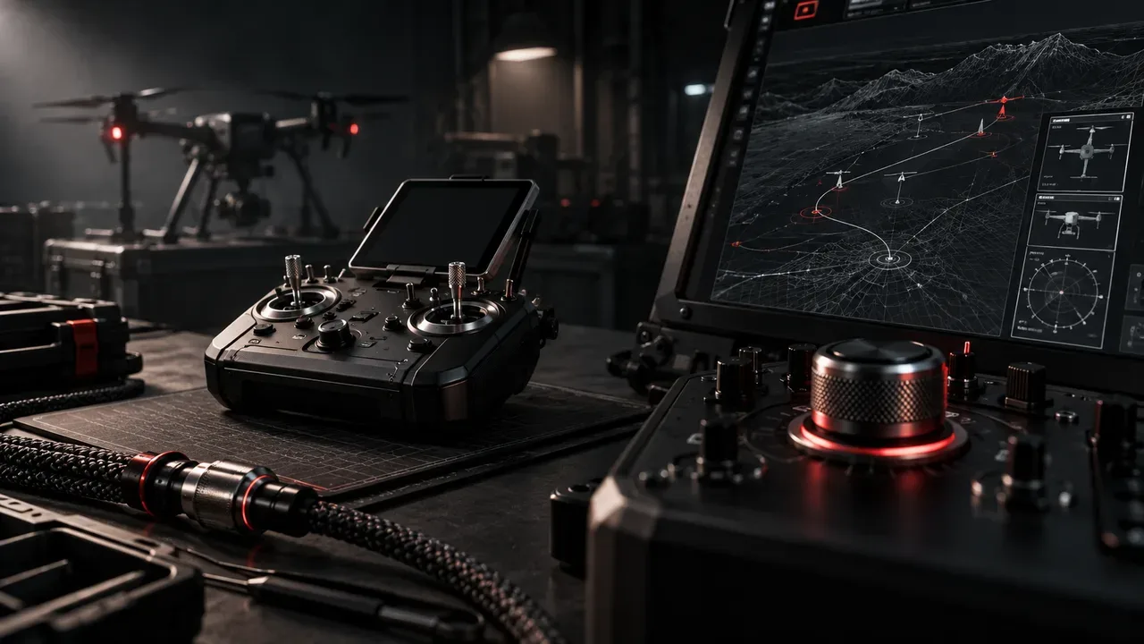 Console de treinamento e simulação de voo de drone com rádio controle de precisão e cabo de telemetria