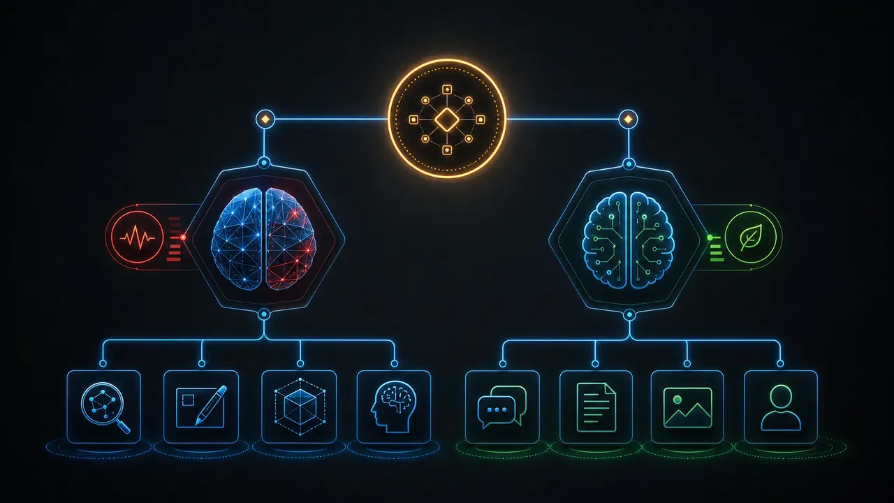 Diagrama de decisão: modelo premium vs modelo leve por tipo de tarefa