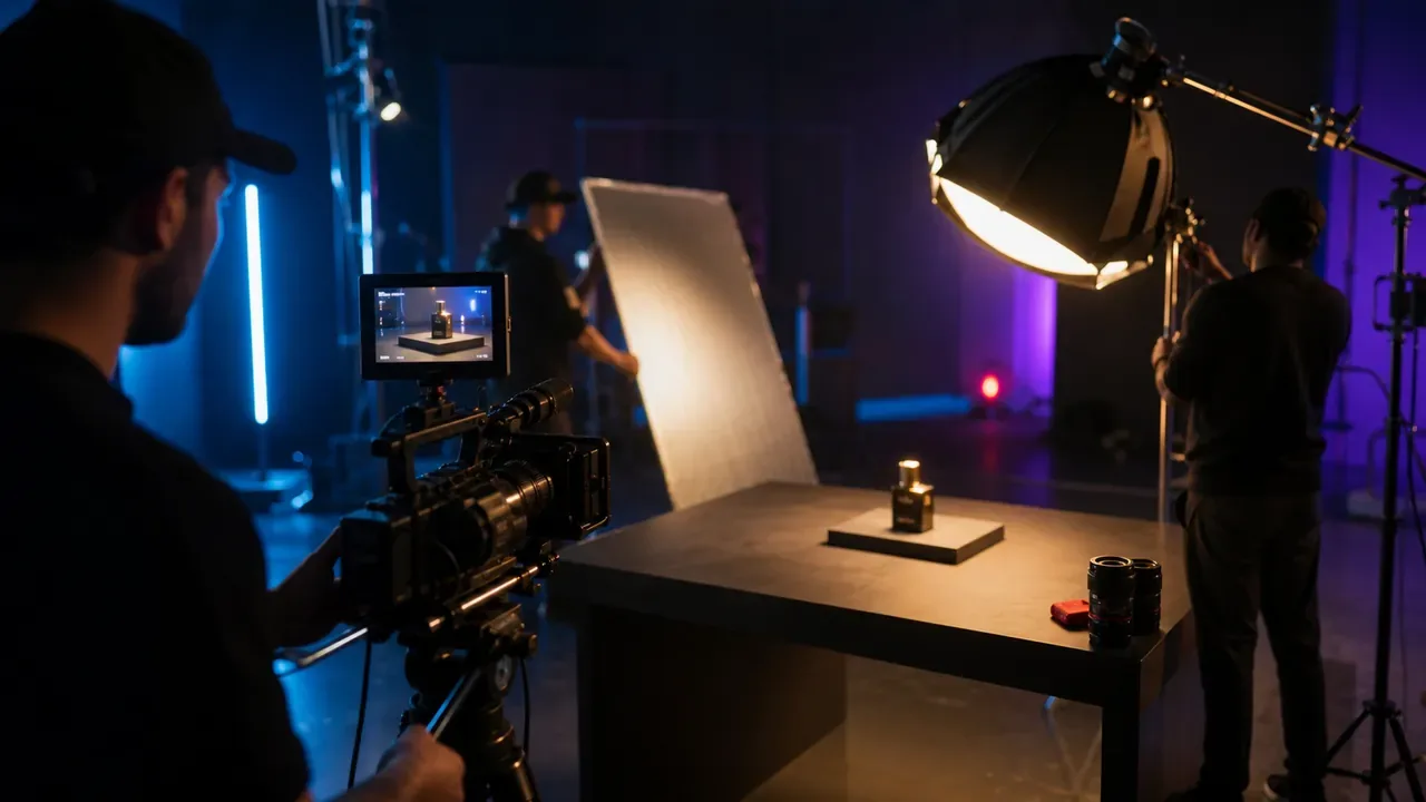Equipe MaxVision em produção de criativo de vídeo para campanha de anúncios