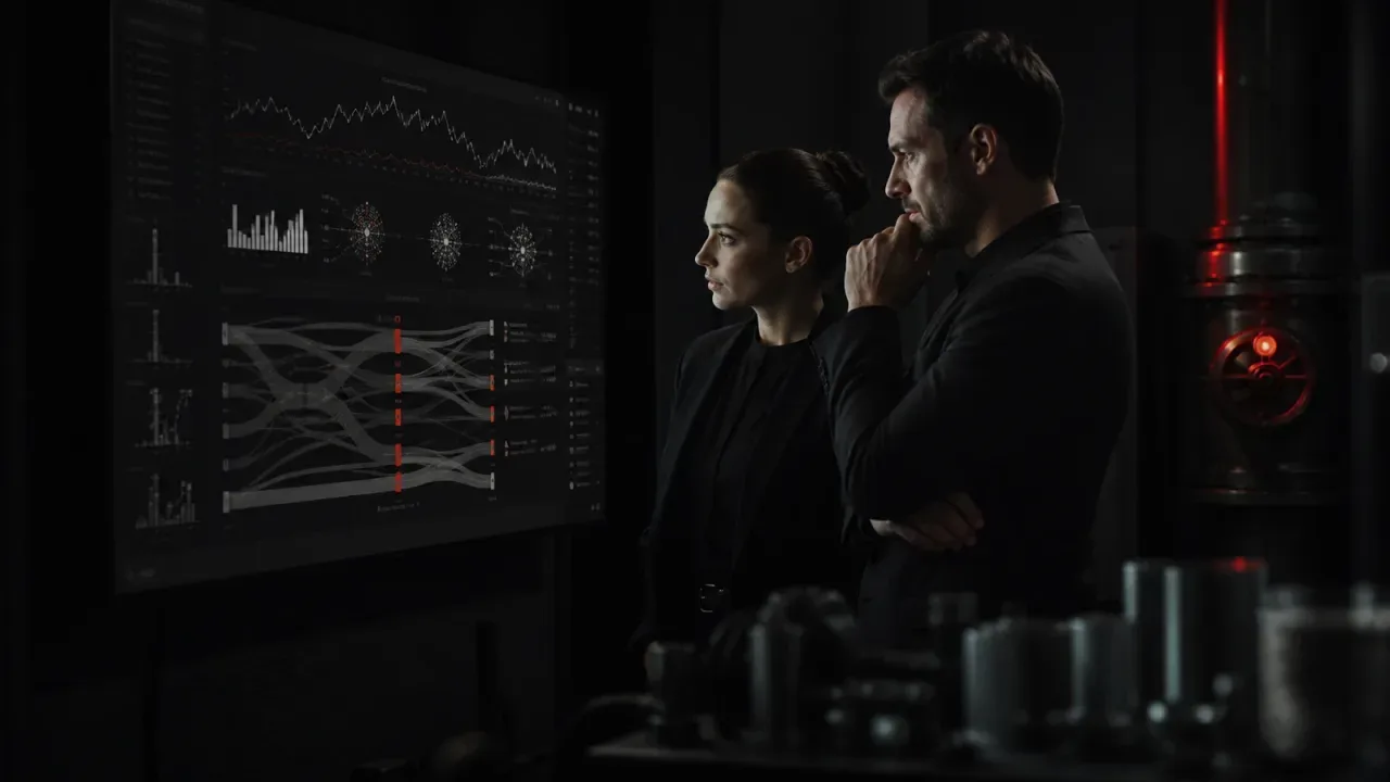 Liderança técnica analisando métricas de infraestrutura e arquitetura de sistemas corporativos