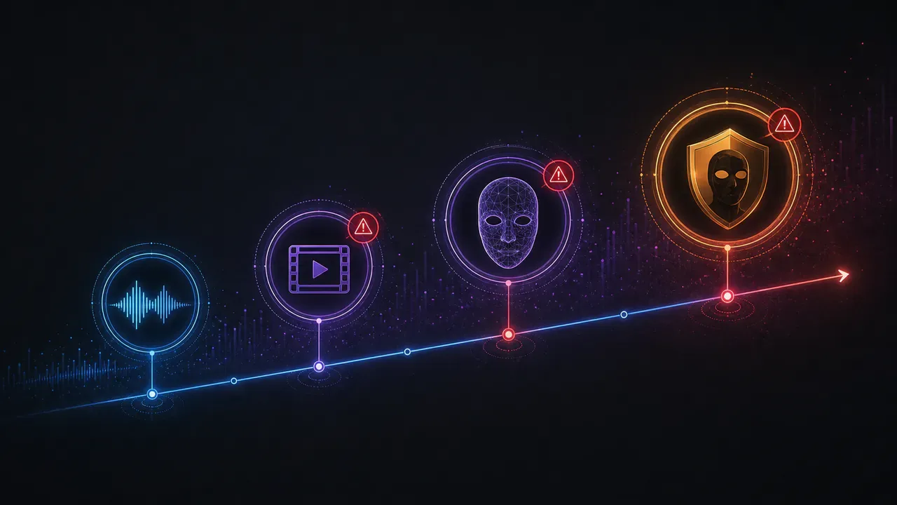 Linha do tempo de evolução da tecnologia deepfake e seus vetores de fraude