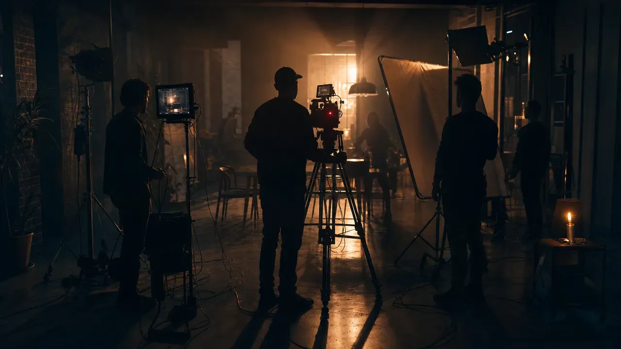 Equipe de produção audiovisual em captação de documentário de marca