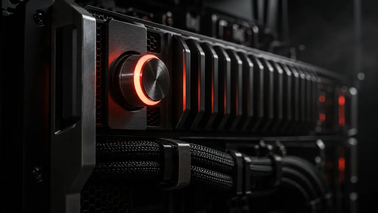 Chassi de computação de inferência com anel de status luminoso cilíndrico e aletas de alumínio anodizado