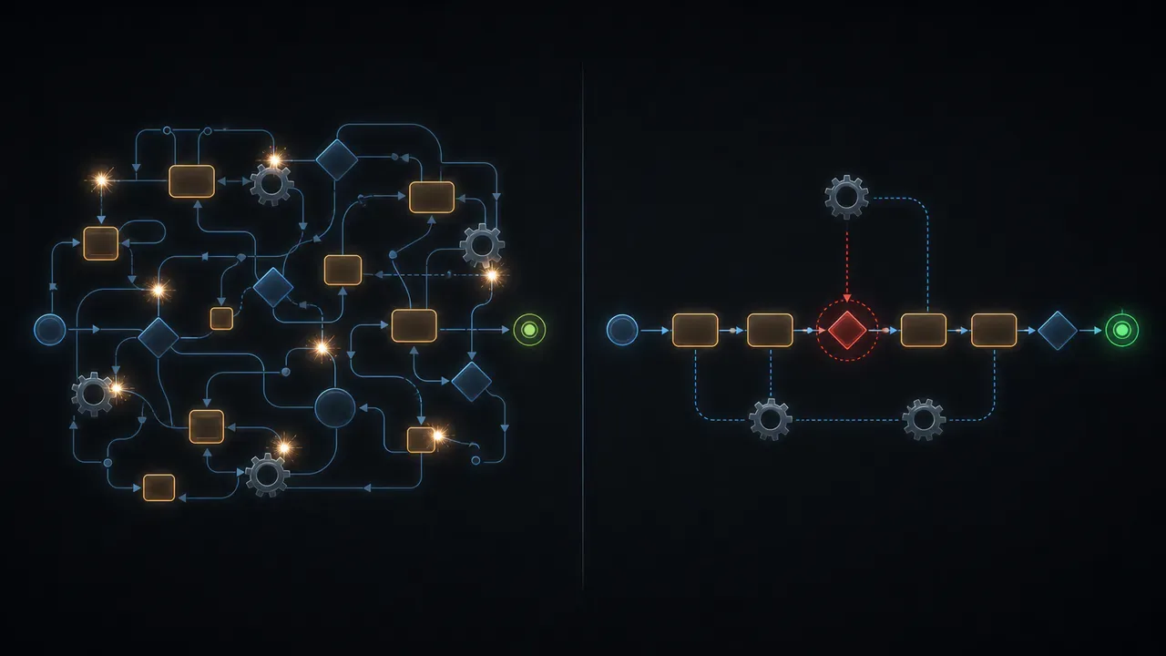 Diagrama comparando IA aplicada ao gargalo certo versus IA adotada sem diagnóstico