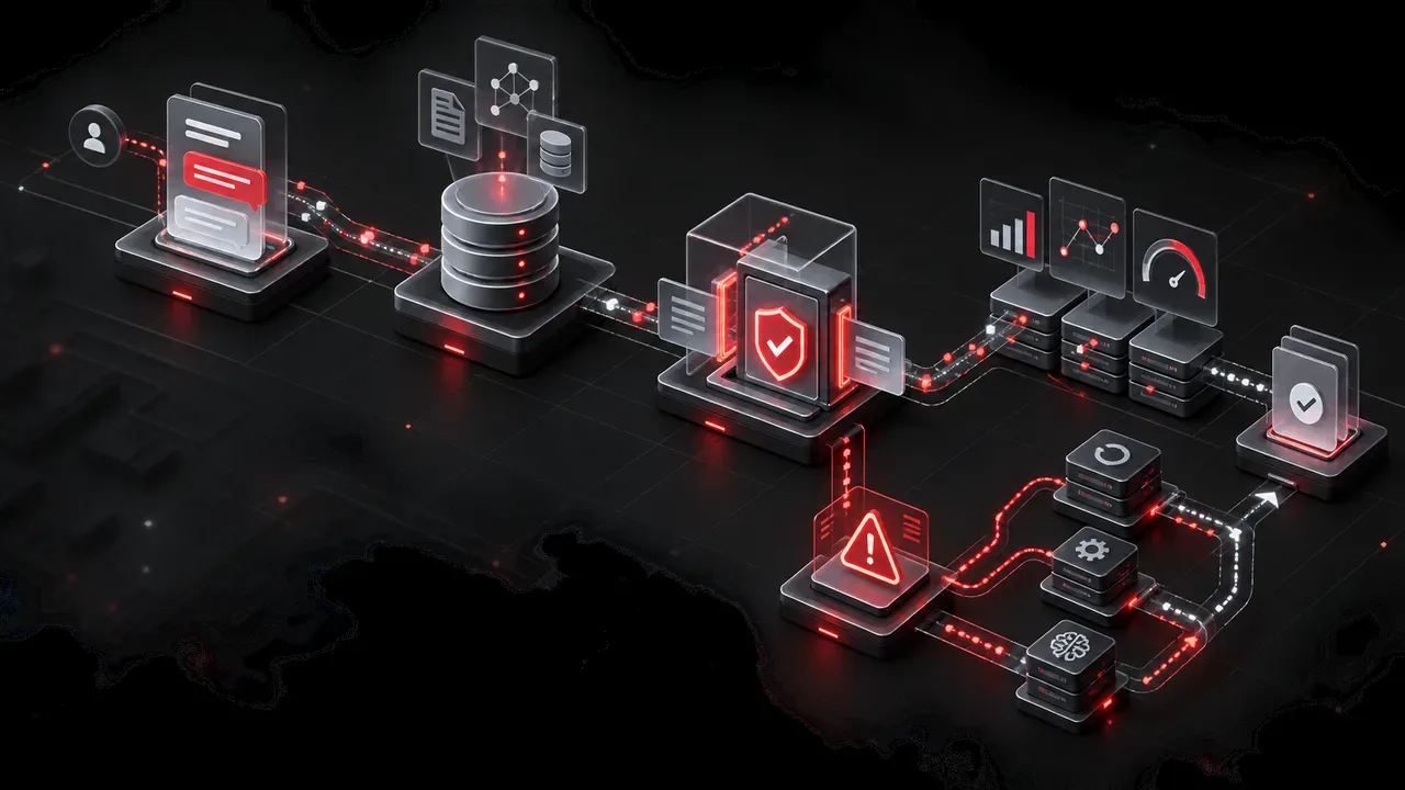 Fluxograma técnico detalhado mostrando as etapas do pipeline de confiabilidade com validação de schema e fallback
