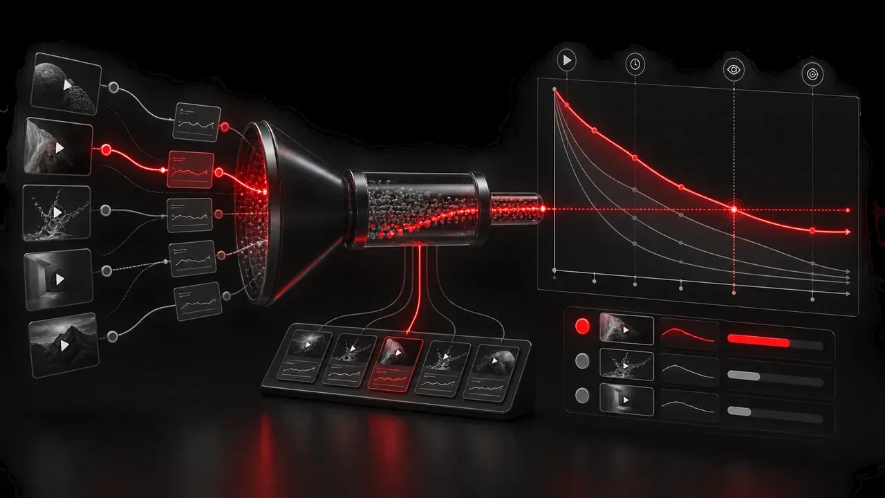 Mesa de edição e monitoramento de tráfego com gráficos de retenção e luminária de mesa acesa iluminando o console