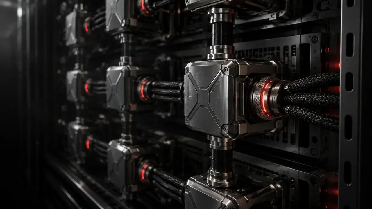 Matriz de armazenamento criptográfico modular com anel de acoplamento iluminado em primeiro plano