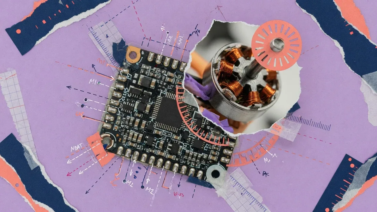 Placa de circuito eletrônico integrado e motor micro brushless da Happymodel