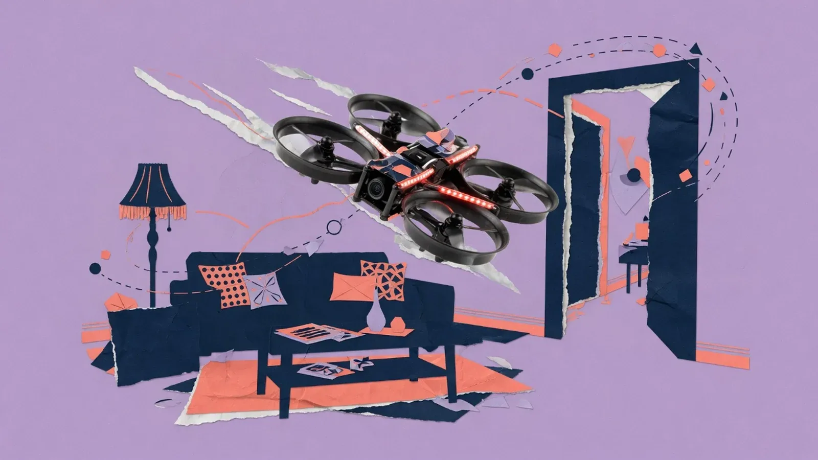 Micro drone Happymodel com dutos de proteção em voo interno