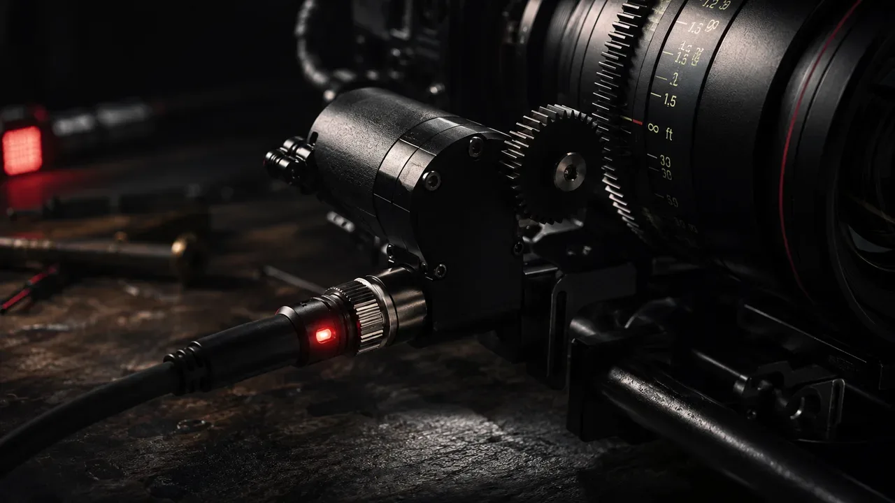 Acoplamento mecânico de engrenagens do servomotor de lente cinematográfica