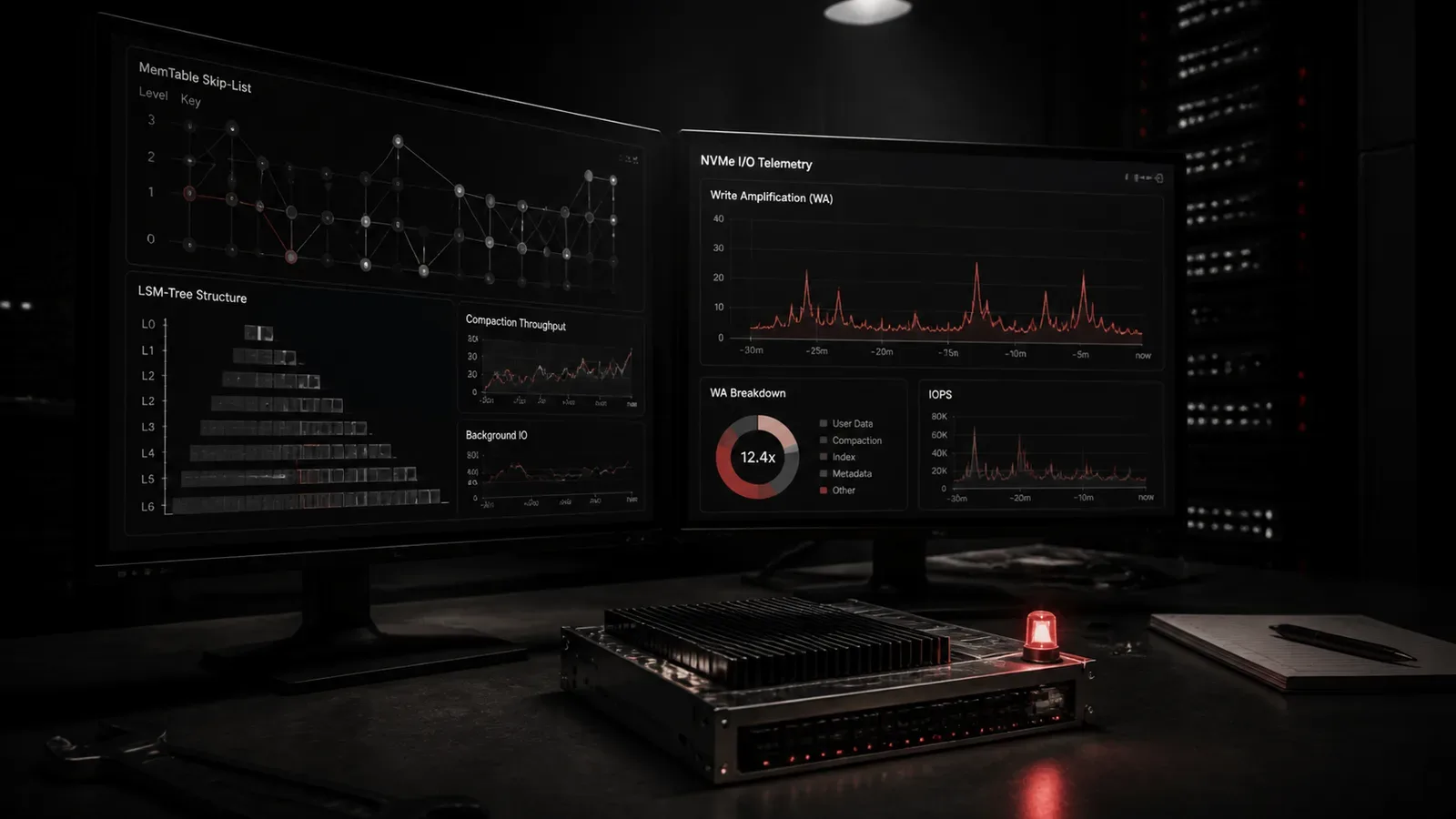 Console de engenharia de sistemas com telemetria de amplificação de escrita e estruturas de memória em datacenter