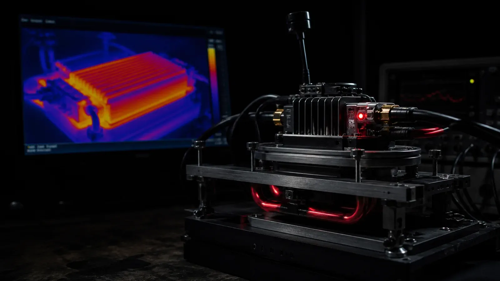 Bancada de testes de engenharia térmica com transmissor digital FPV e câmera termográfica infravermelha