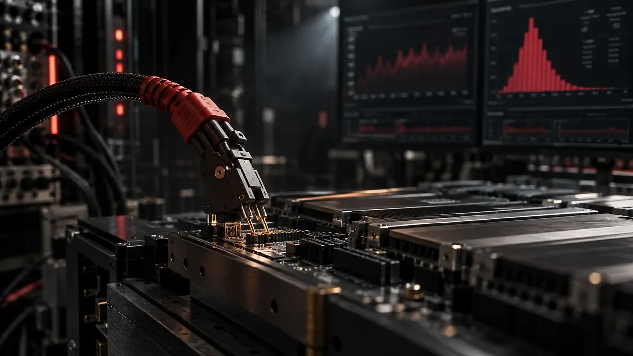 Sonda de telemetria com luva carmim conectada a terminal de medição de GPUs
