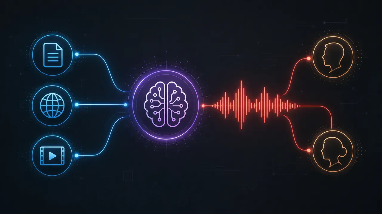 NotebookLM Audio Overviews — interface de geração de podcast a partir de fontes