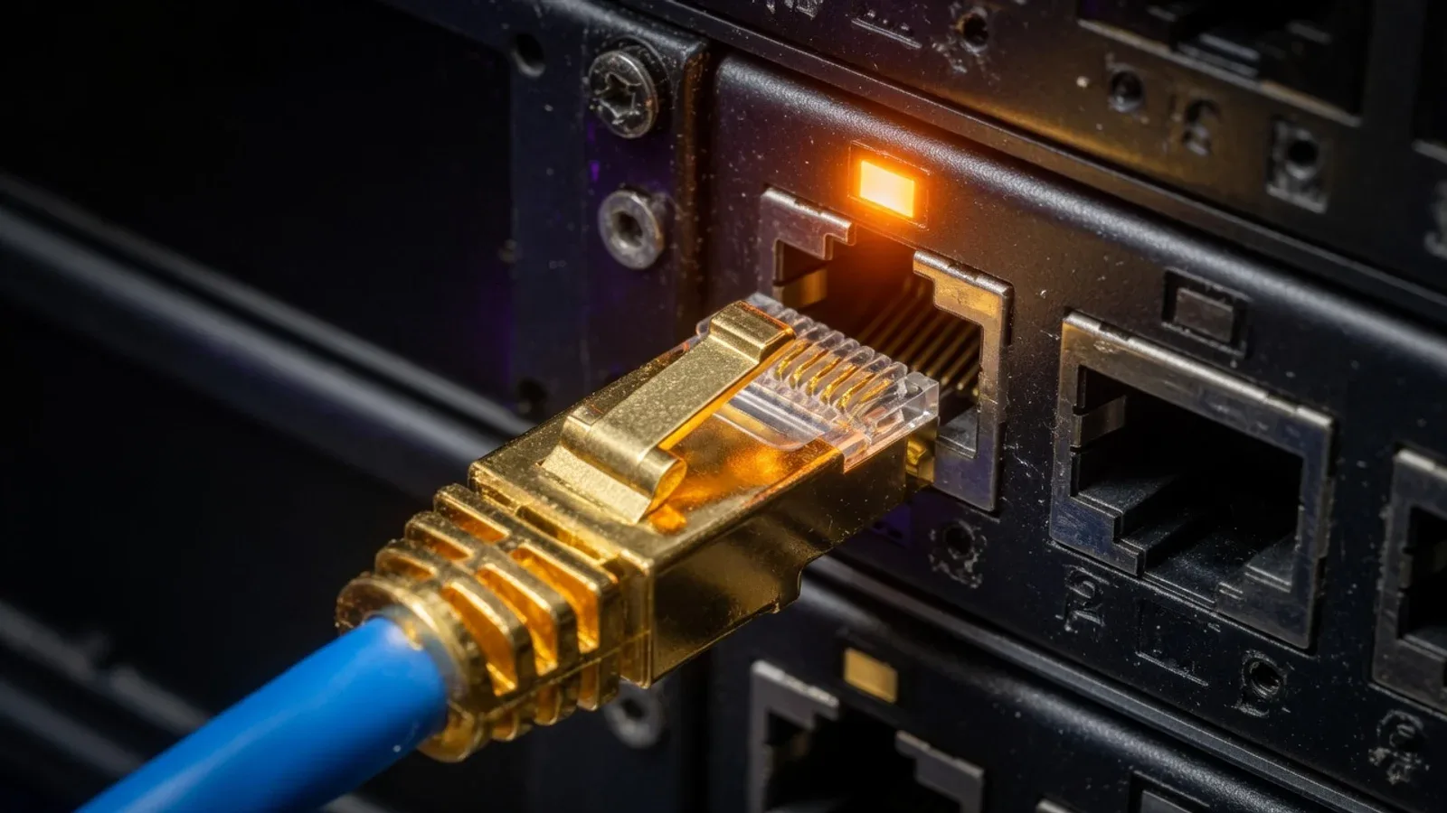 Conexão física de rede e servidores em datacenter