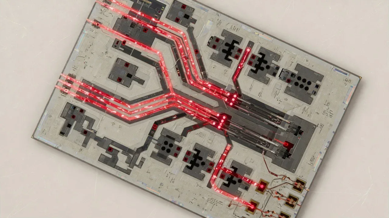 Close macro em módulo semicondutor com microcanais dourados