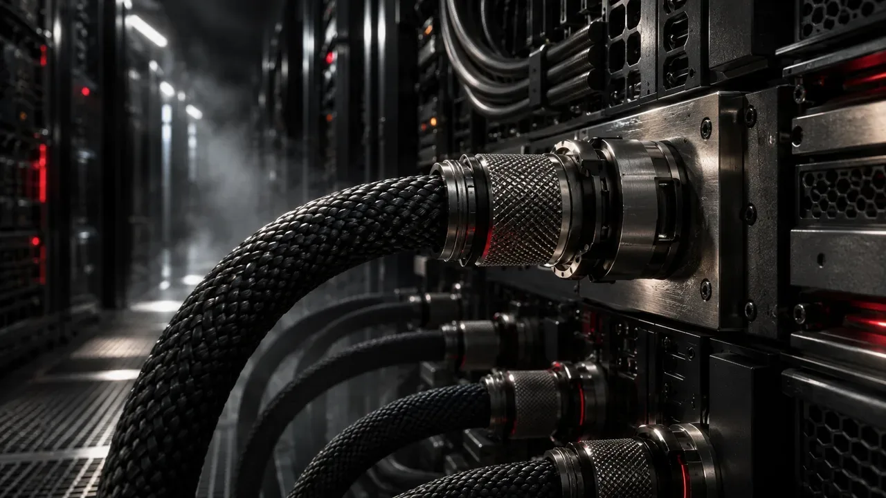 Cabos de transmissão industrial e conduits sequenciais de comunicação em rack de processamento de inteligência artificial