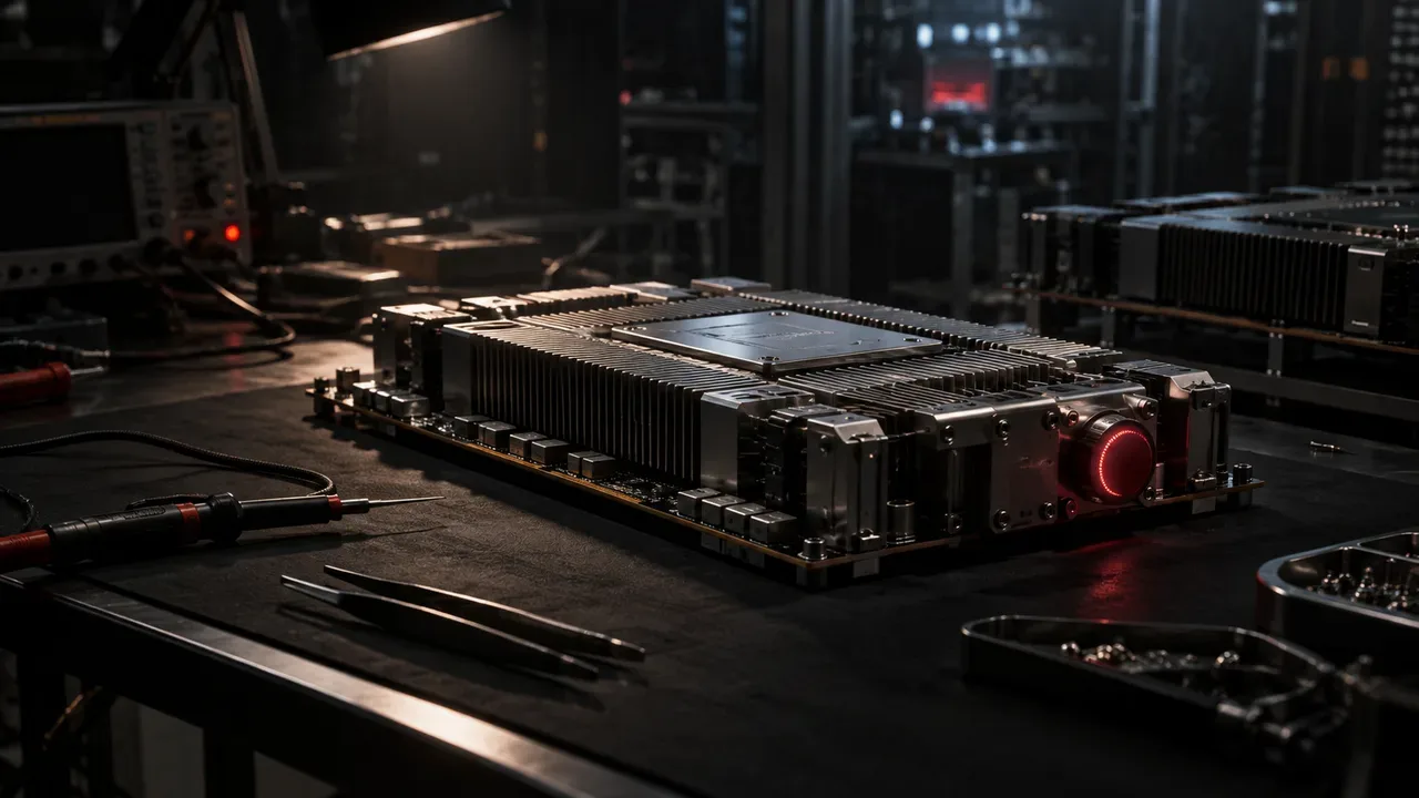 Bancada de testes de aceleradores tensores TPU em laboratório de infraestrutura de nuvem