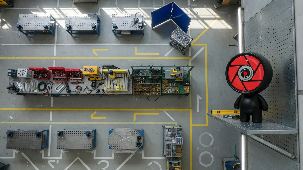 Fotografia aérea sobre centro de inovação e engenharia em Campinas com bancadas de teste modulares em grade