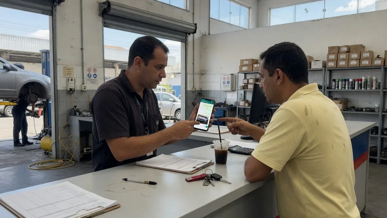 Atendimento comercial com chat corporativo em concessionária paulista