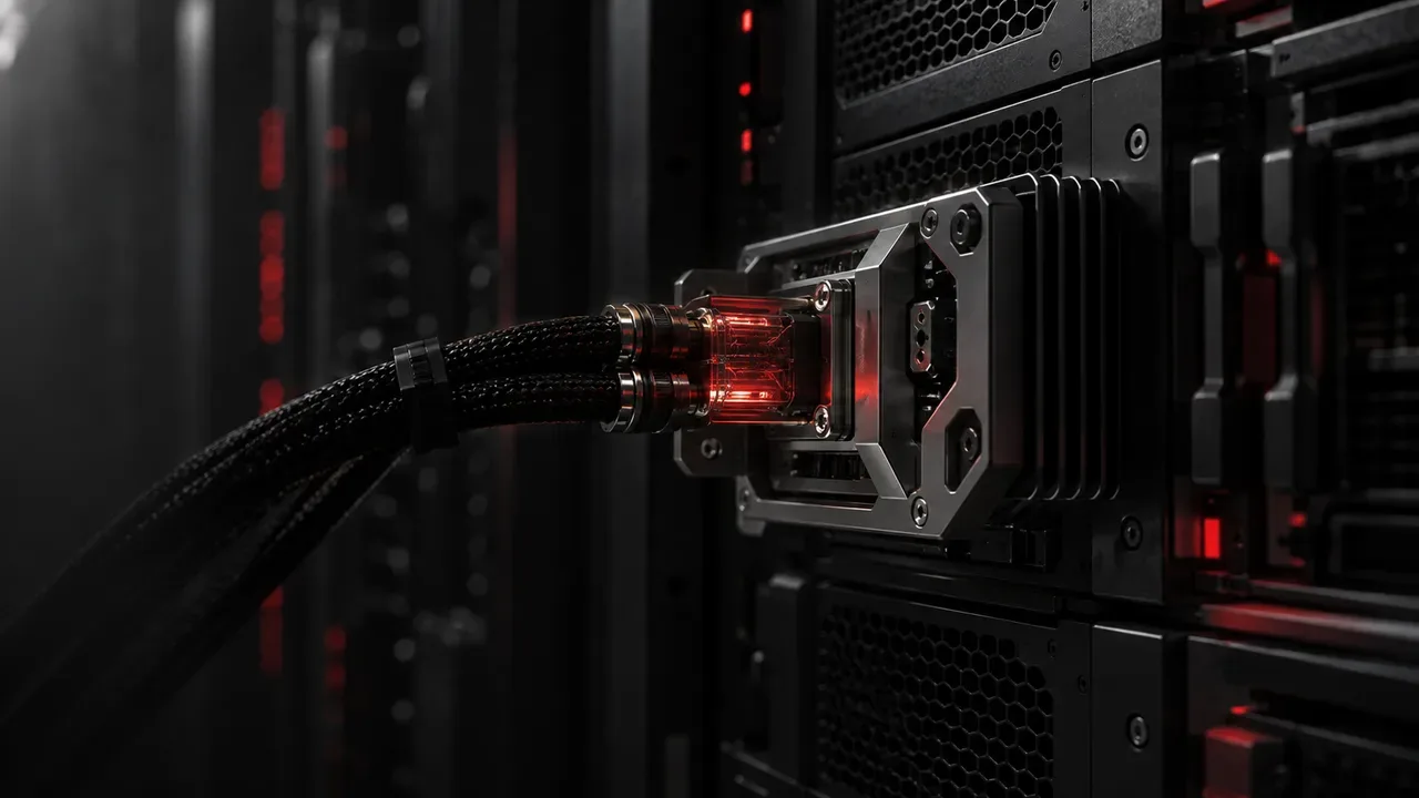 Gabinete de telemetria server-side com cabos de dados trançados e suporte usinado em carmim