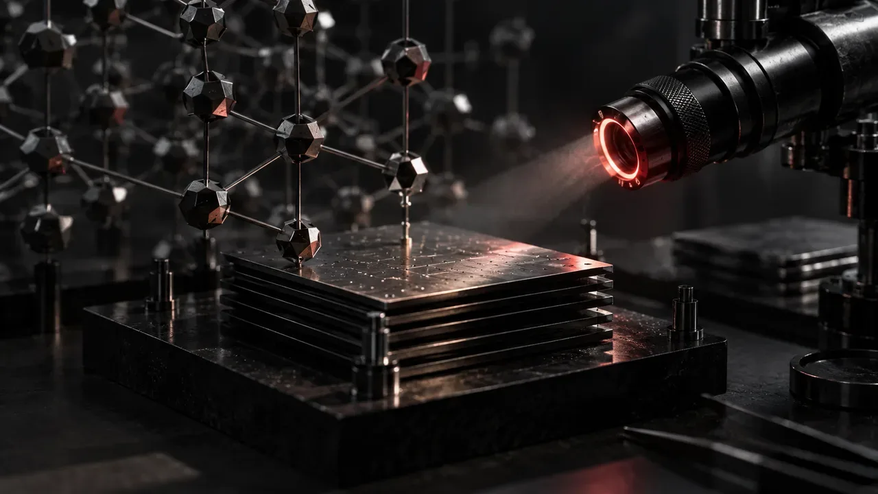 Matriz física de indexação vetorial com nós de tungstênio e colar indicador luminoso em primeiro plano