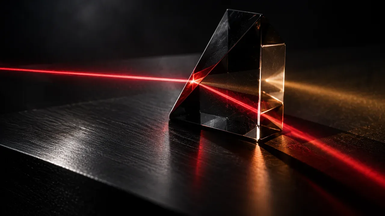 Prisma óptico com feixe laser carmim e separação de preferências em RLHF