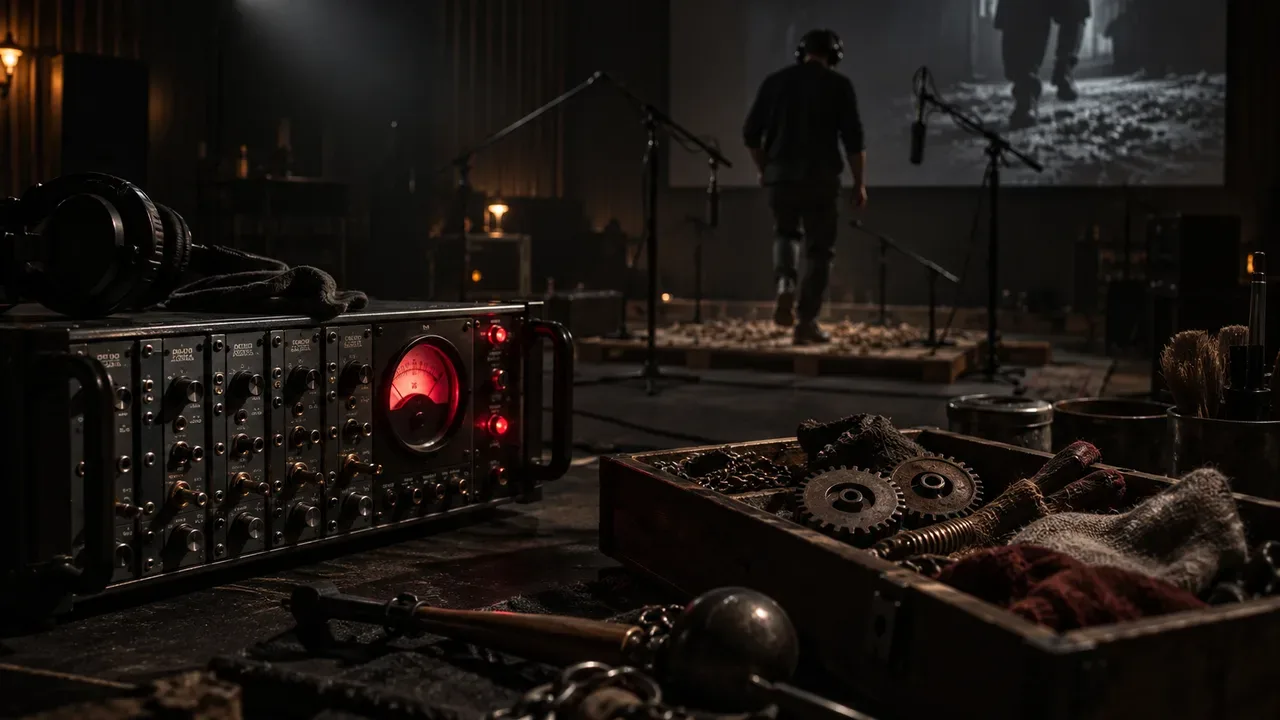 Painel de mixagem e monitor de formas de onda em suíte de finalização surround e Dolby Atmos