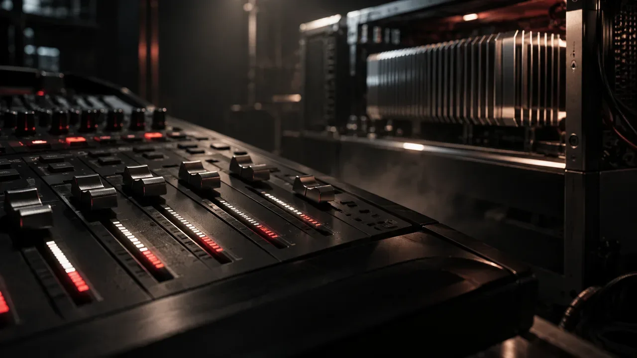 Hardware de inferência local e console de áudio para transcrição com Faster-Whisper