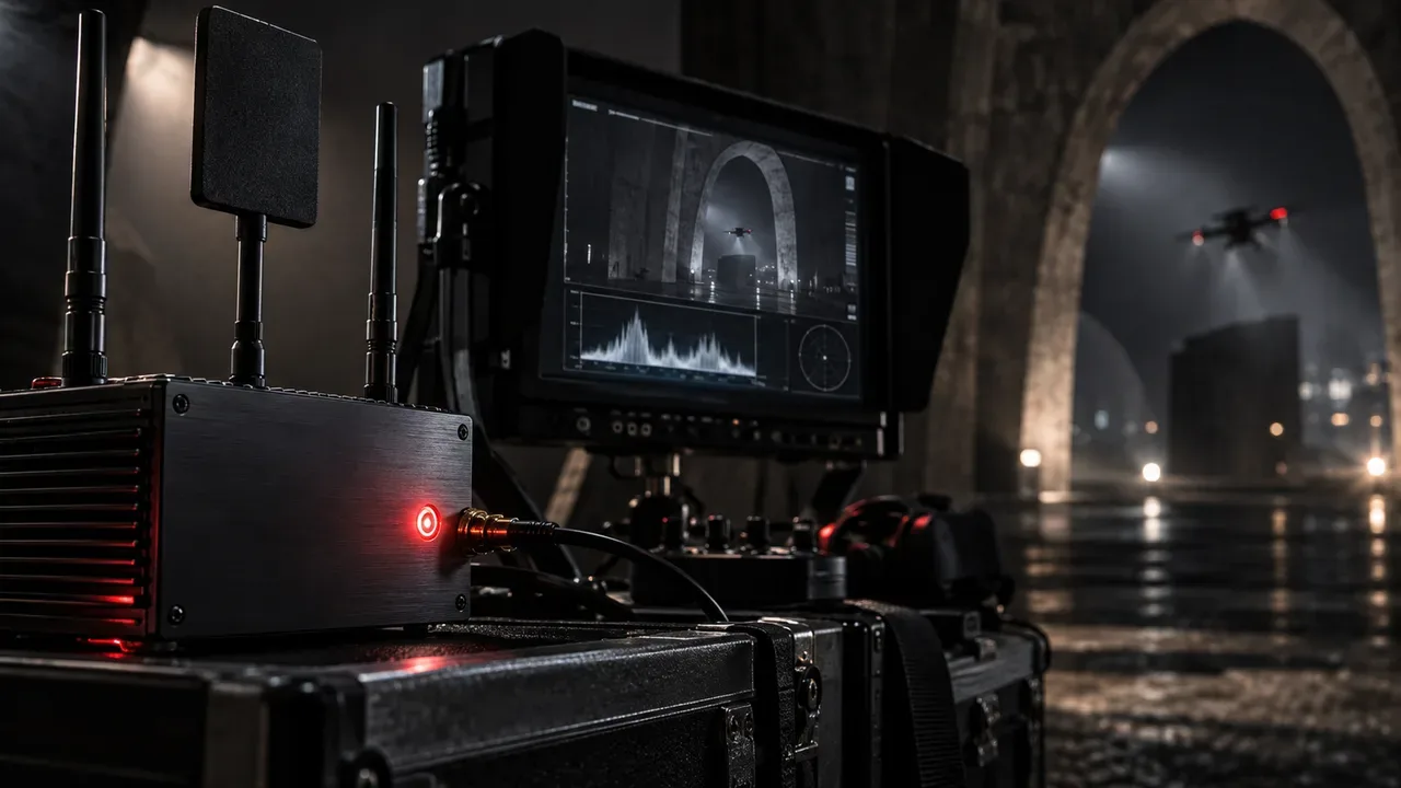 Estação de monitoramento de rádio FPV e diversidade de sinal em galpão
