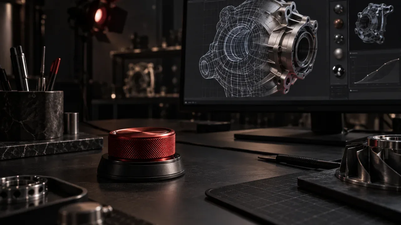 Estação de trabalho de computação gráfica 3D com malha poligonal quad e controlador físico de calibração