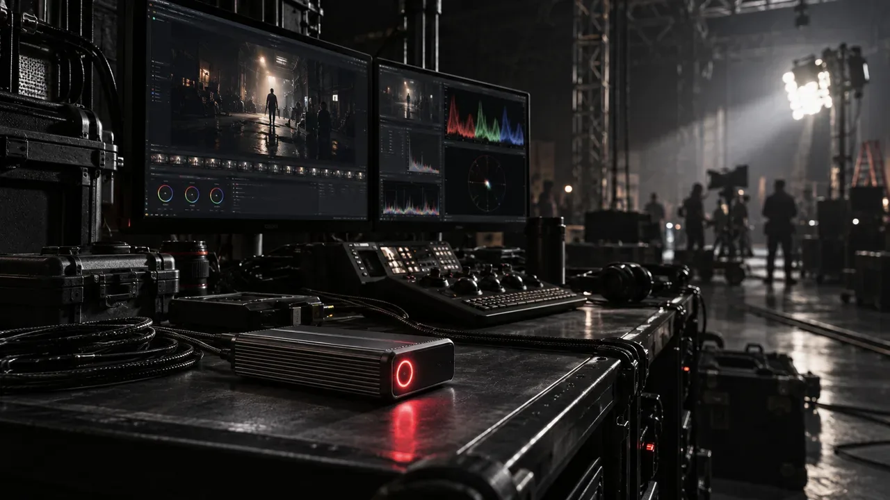 Mesa de produção com decupagem técnica e claquete de cinema