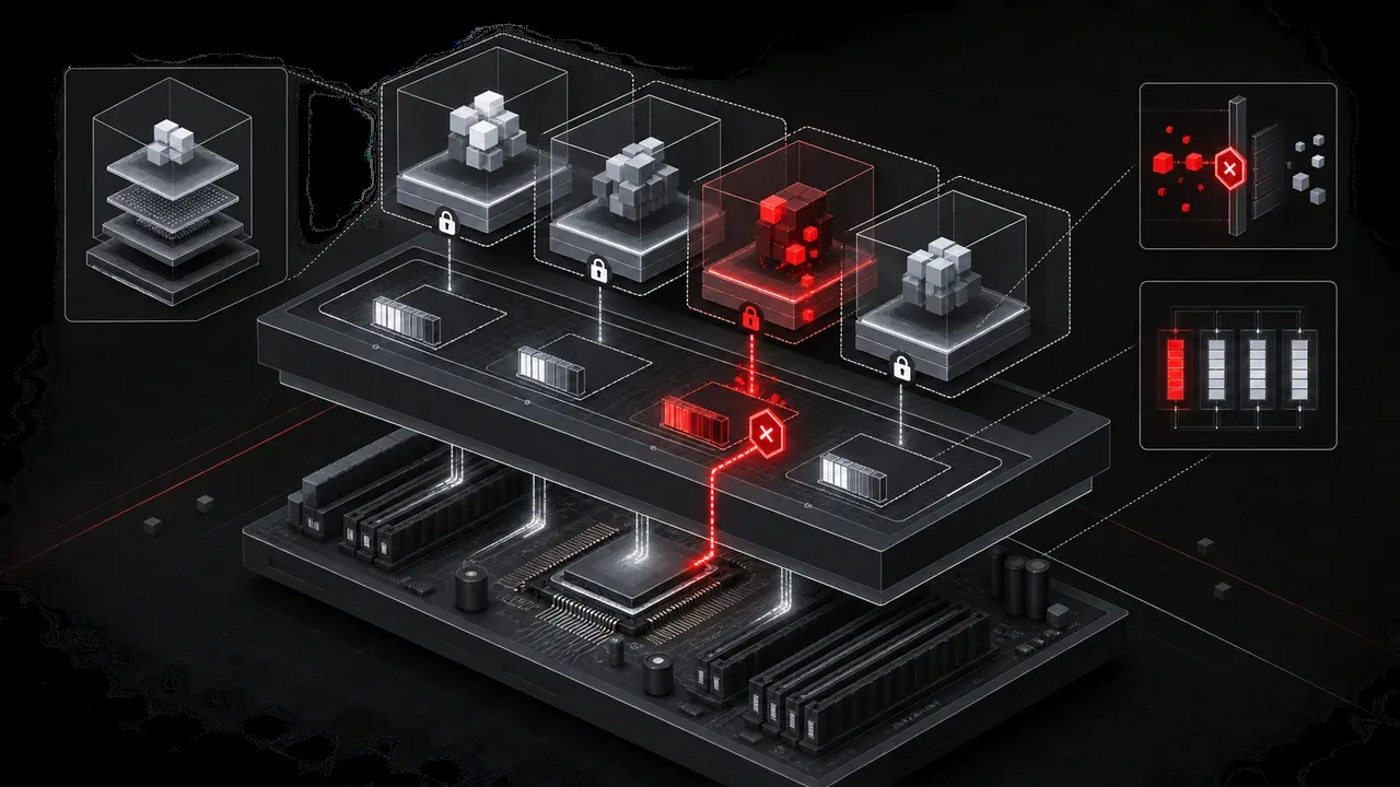 Diagrama técnico comparando isolamento por Software Fault Isolation em WebAssembly versus virtualização baseada em hardware
