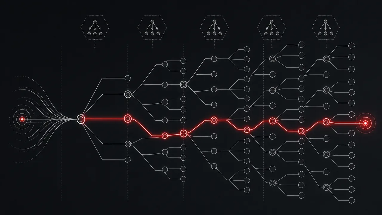 Diagrama esquemático de árvore especulativa dinâmica e cabeças de decodificação