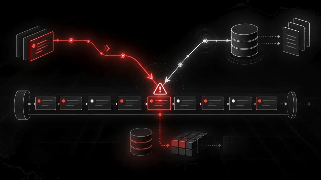 Diagrama mostrando transação de escrita e checkpoint colidindo no mesmo ponto do write-ahead log com alerta destacado
