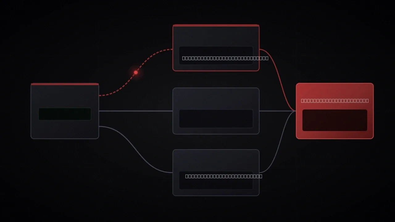 Diagrama técnico de fluxo de sinal de sincronização multicâmera conectando o drone FPV às câmeras de solo e ilha de edição com nós esquemáticos e linhas de dados destacadas com acento luminoso carmim em fundo grafite escuro