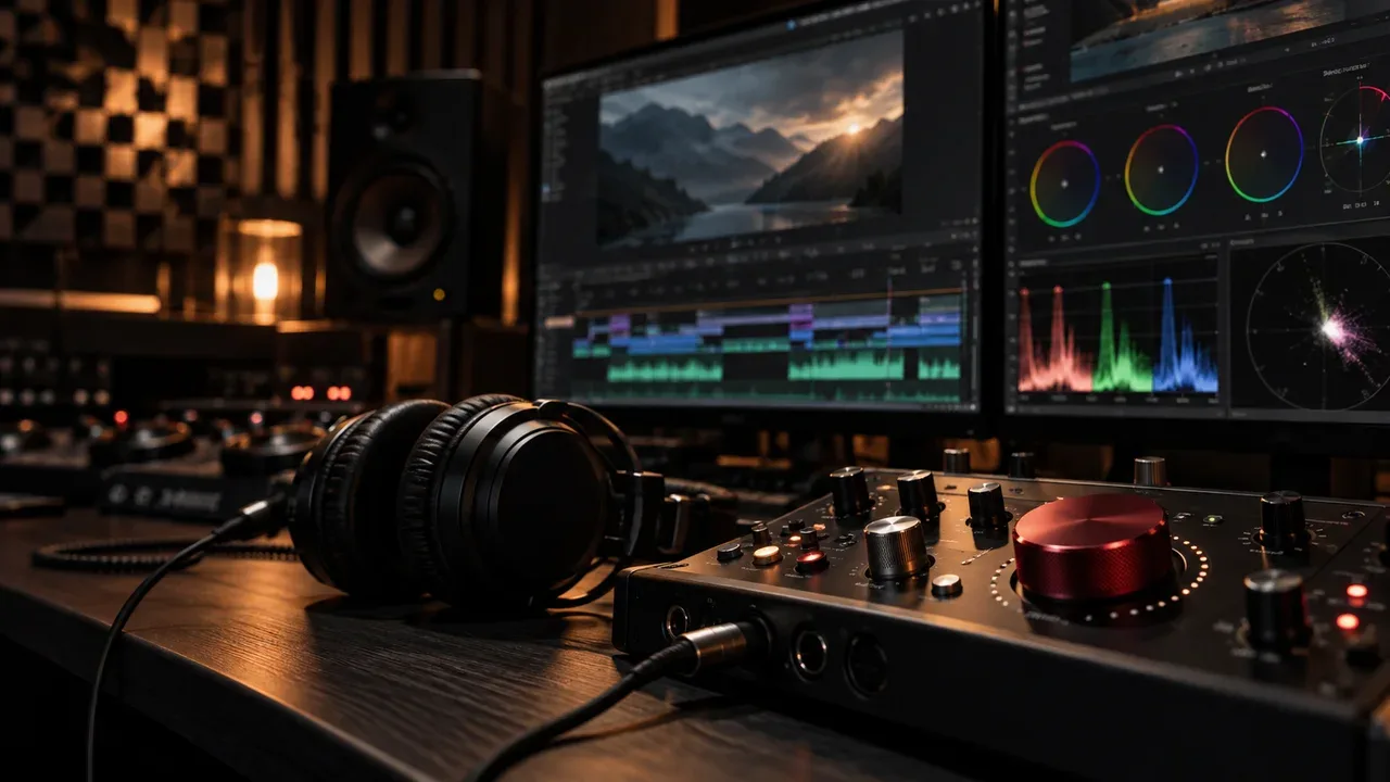 Ilha de pós-produção audiovisual e graduação de cor para vídeo corporativo