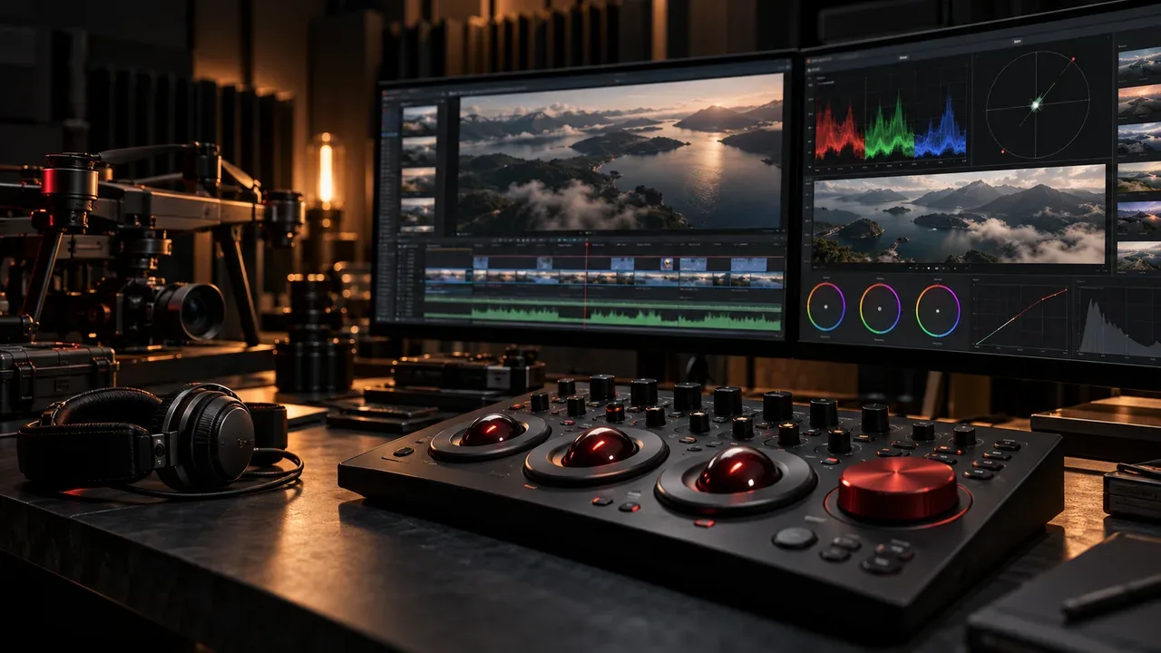 Suíte de pós-produção audiovisual e ilha de colorimetria para vídeos corporativos